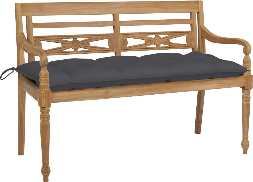 vidaXL Banco Batávia c/ almofadão antracite 120 cm teca maciça