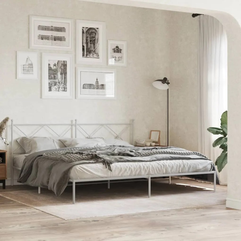 vidaXL Estrutura de cama com cabeceira 193x203 cm metal branco