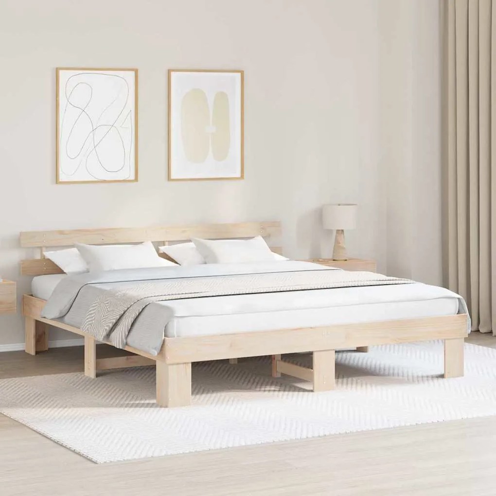 vidaXL Estrutura de Cama com Cabeceira 180x200 cm Madeira Maciça de Pinho