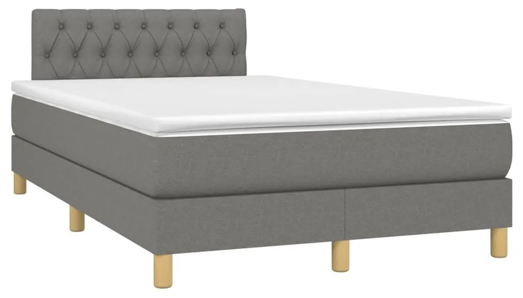 Cama box spring c/ colchão e LED 120x200 cm tecido cinza-escuro