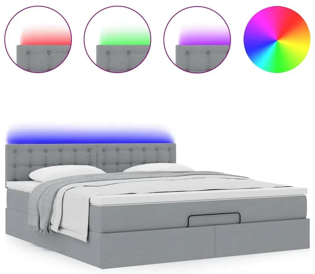 Cama otomana com colchão 160x200 cm tecido cinzento claro