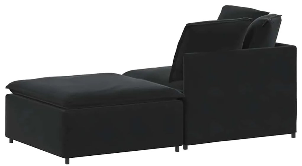 Sofá modular com pufes e almofadas veludo preto