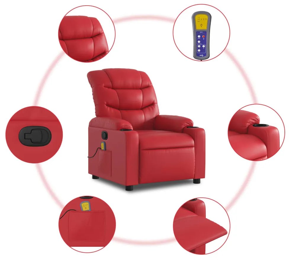 Poltrona de massagens reclinável couro artificial vermelho