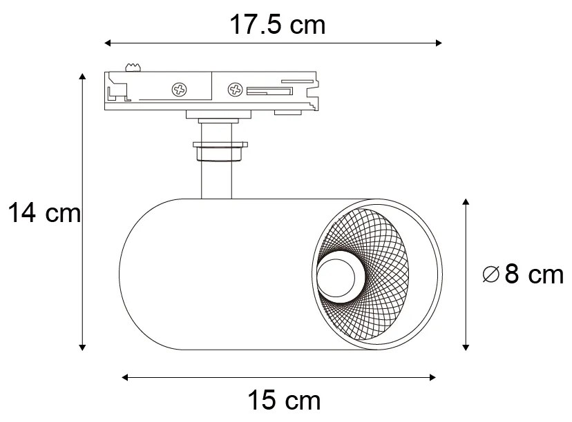 Foco moderno preto para sistema de calha monofásico - Iconic Mark