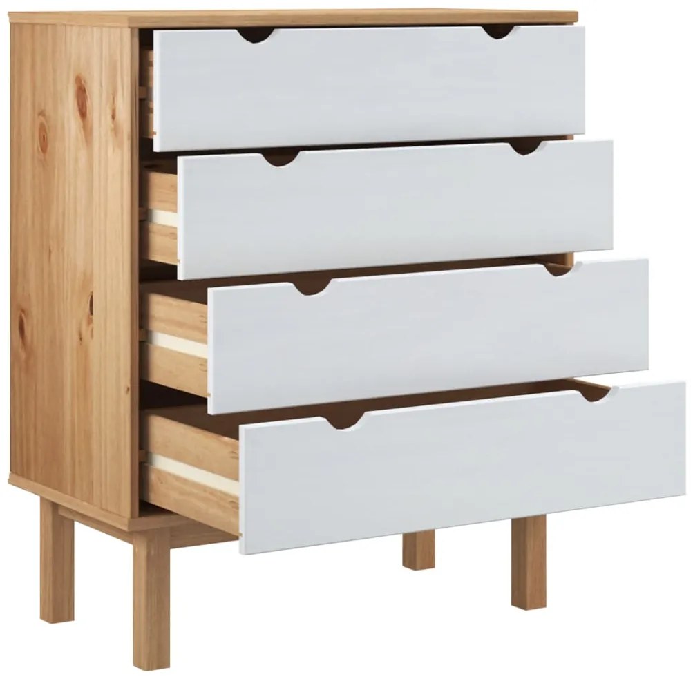 Armário de gavetas OTTA pinho maciço castanho/branco