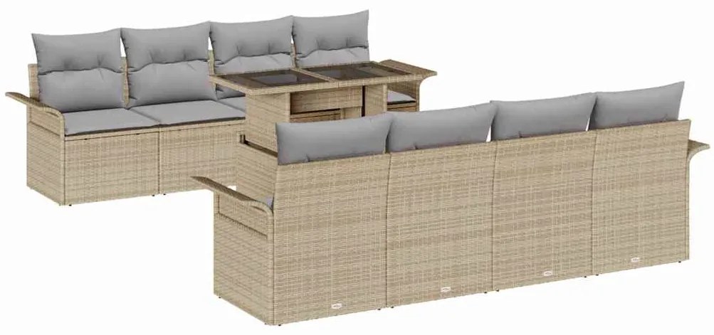 Conjunto de Sofá de Jardim vidaXL 9 Peças com Almofadas Bege Vime Poli