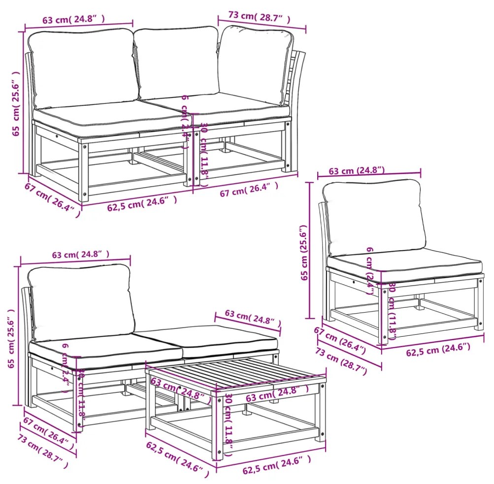 8 pcs conjunto lounge jardim c/almofadões madeira maciça acácia