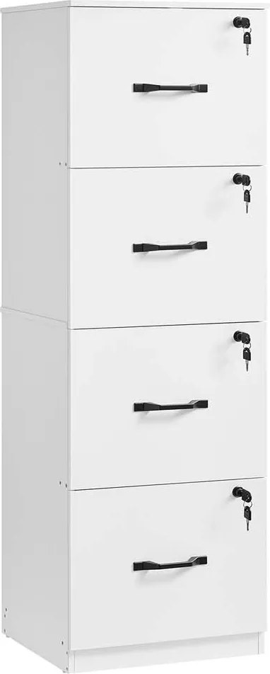 Armário de arquivo escritório 40 x 41 x 135,5 cmcom 4 gavetas com fechadura Branco