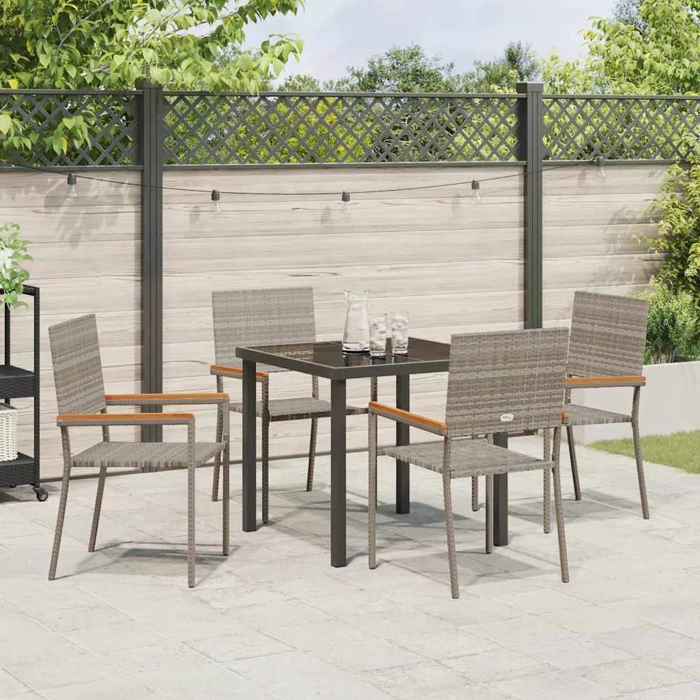 Conjunto de Jantar para Jardim de 5 Peças em Rattan Sintético Cinza