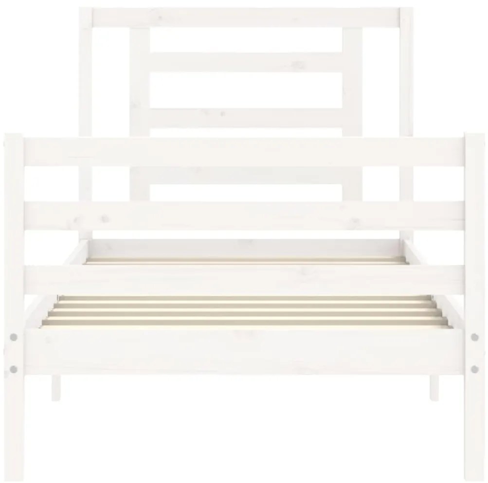 Estrutura cama de solteiro c/ cabeceira madeira maciça branco