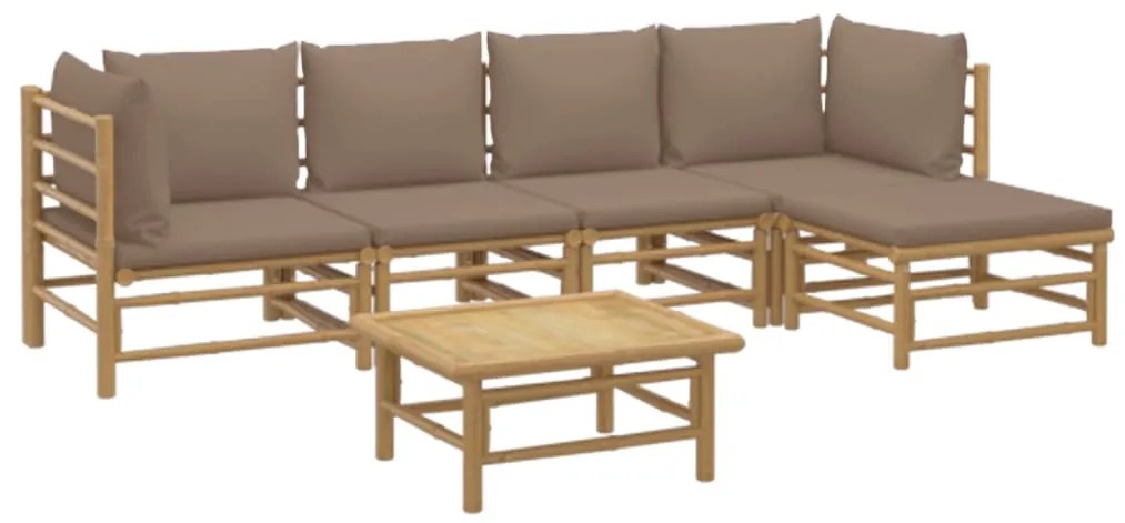 6 pcs conj. lounge jardim bambu almofadões cinzento-acastanhado