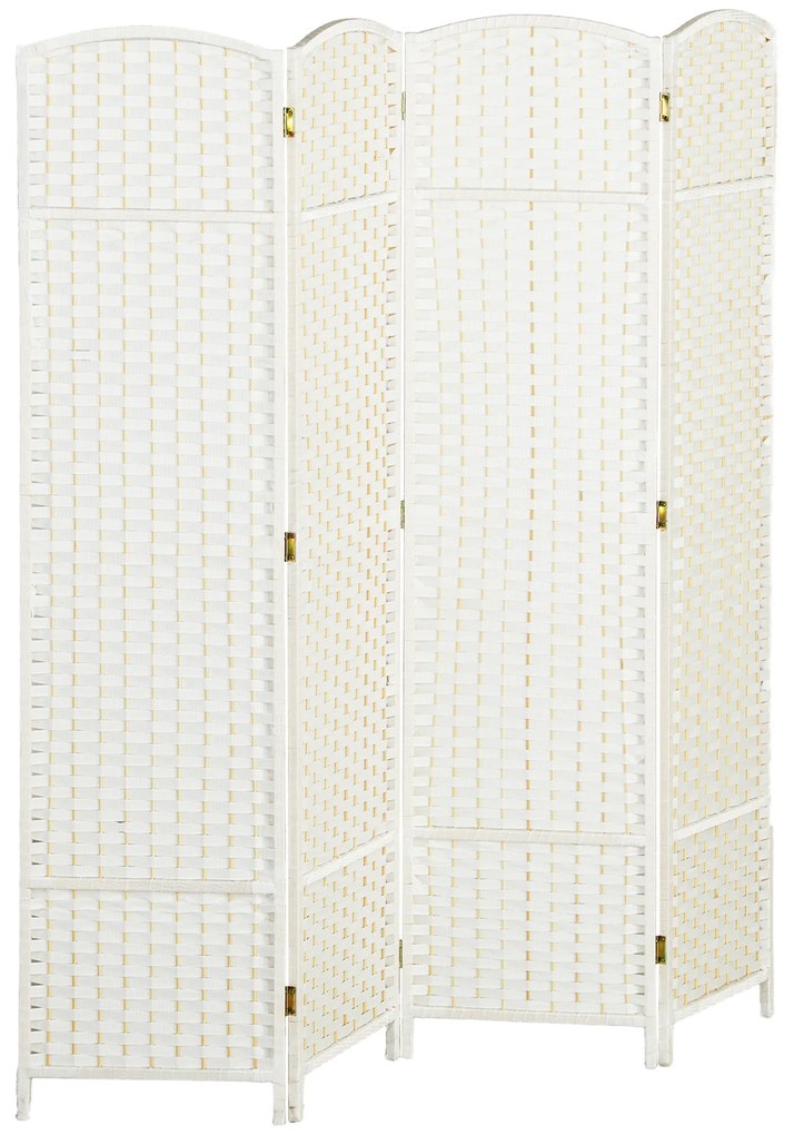 Biombo de 4 Painéis Separador de Ambientes Dobrável 160x170 cm para Sala de Estar Dormitório Escritório Branco