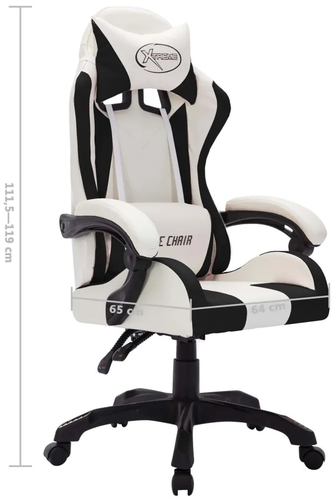 Cadeira estilo corrida luzes LED RGB couro artif. branco/preto