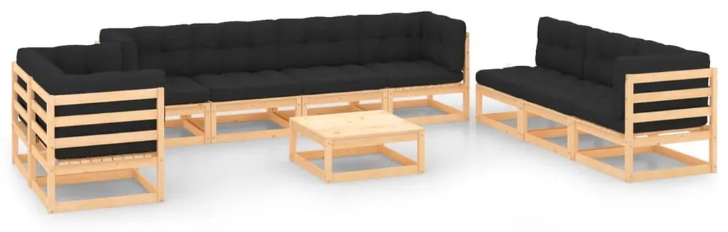 vidaXL 10 pcs conjunto lounge de jardim c/ almofadões pinho maciço