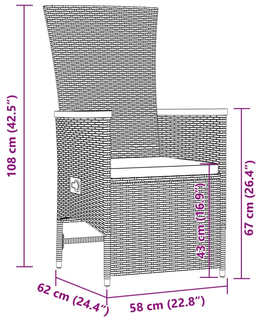 9 pcs conjunto de jantar p/ jardim c/ almofadões vime PE preto