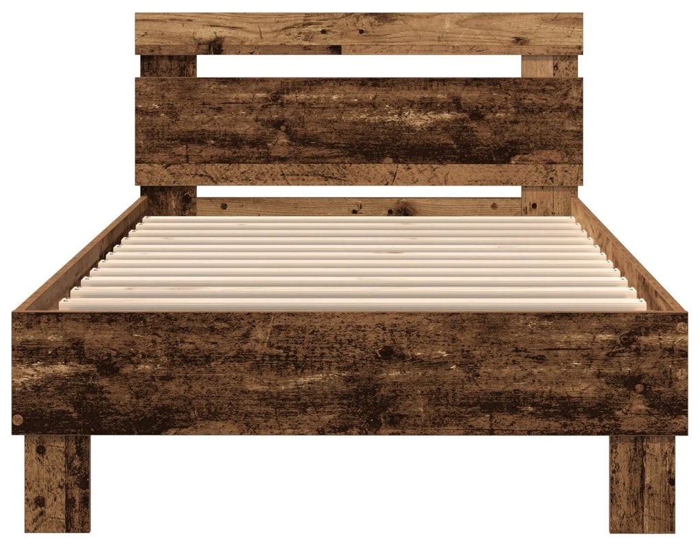 Estrutura de Cama sem Colchão com Luzes LED Madeira Velha 90x190 cm