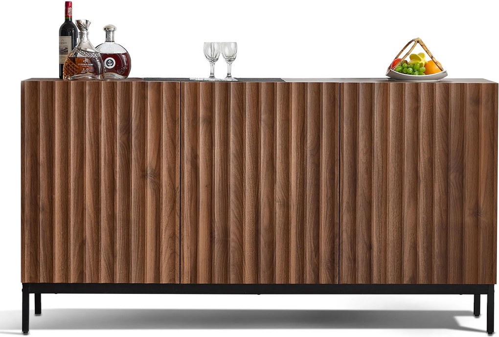 Aparador em estilo mid-century modern, design 3D ondulado, para sala de estar, sala de jantar, escritório, 150x40x80 cm, Castanho| AOSOM Portugal