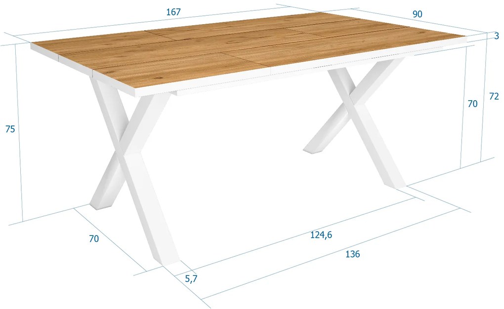 Mesa de sala de jantar | 8 pessoas | 170 | Robusto e estável graças à sua estrutura e pernas sólidas | Ideal para reuniões familiares | Oak e  branca