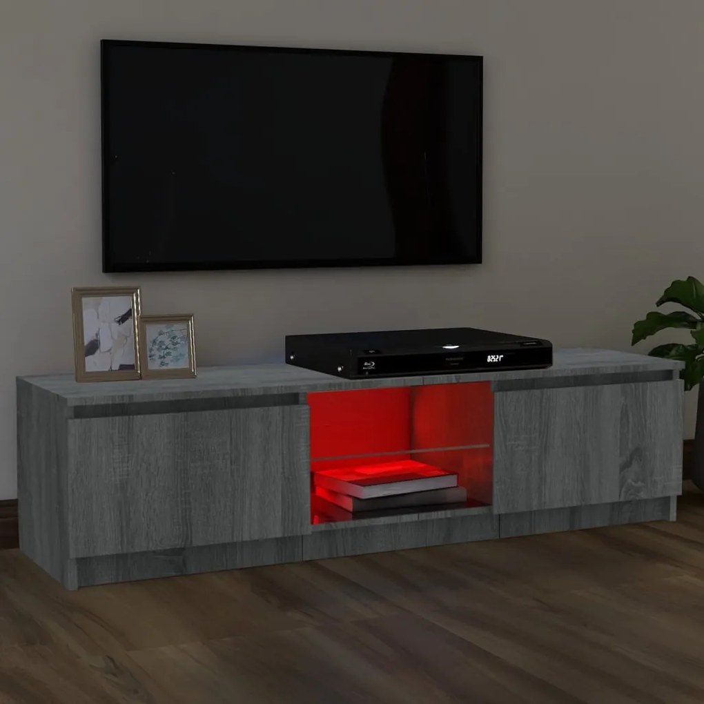 Móvel de TV com luzes LED 120x30x35,5 cm cinzento sonoma