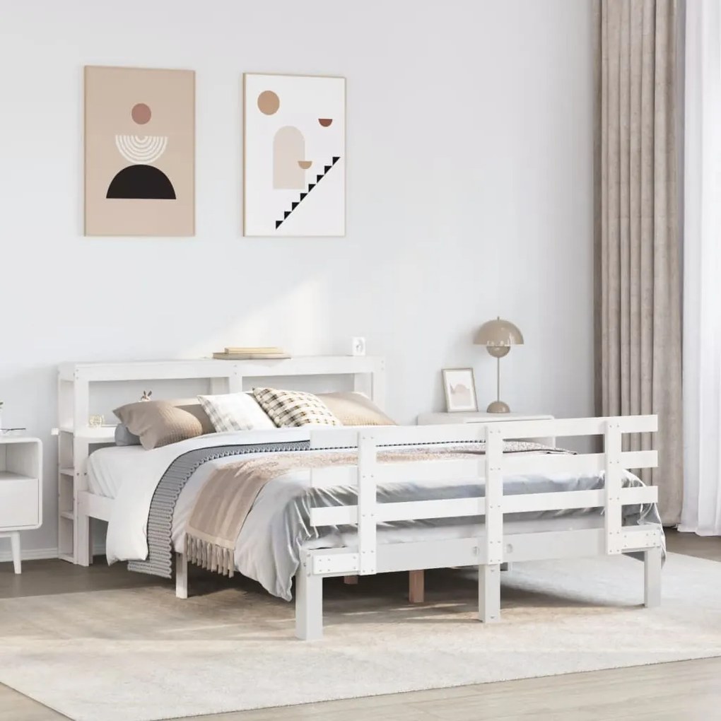 Estrutura de cama c/ cabeceira sem colchão 140x200 cm branco