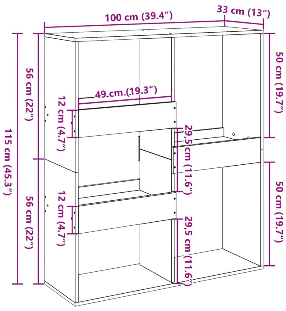 Estante/divisória 100x33x115 cm cor cinzento sonoma