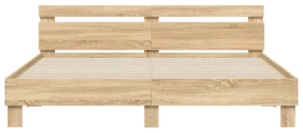 Estrutura cama c/ cabeceira/luzes LED 200x200cm carvalho sonoma