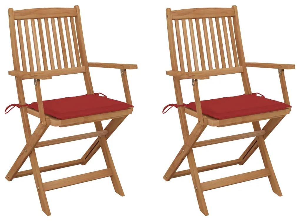 3064596 vidaXL Cadeiras de jardim dobráveis c/ almofadões 2 pcs acácia maciça