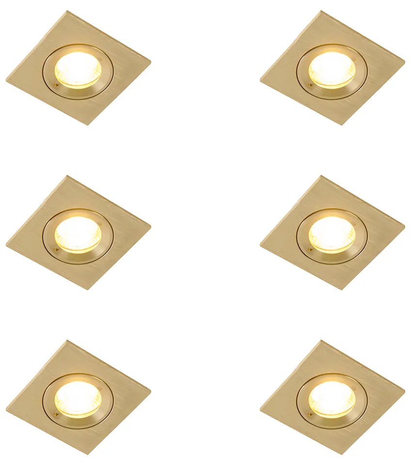 Conjunto de 6 focos embutidos modernos dourados quadrados IP44 - Xena