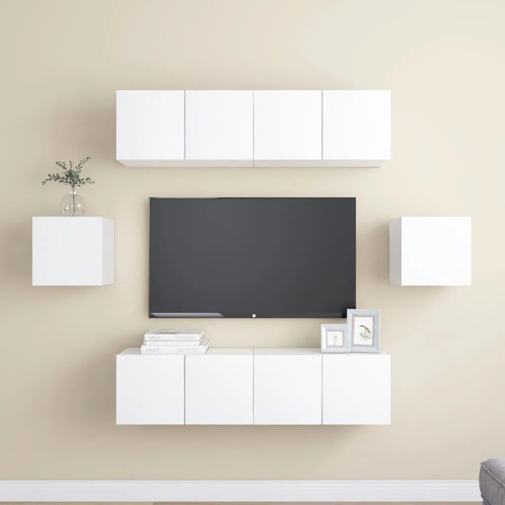 6 pcs conjunto de móveis de TV contraplacado branco