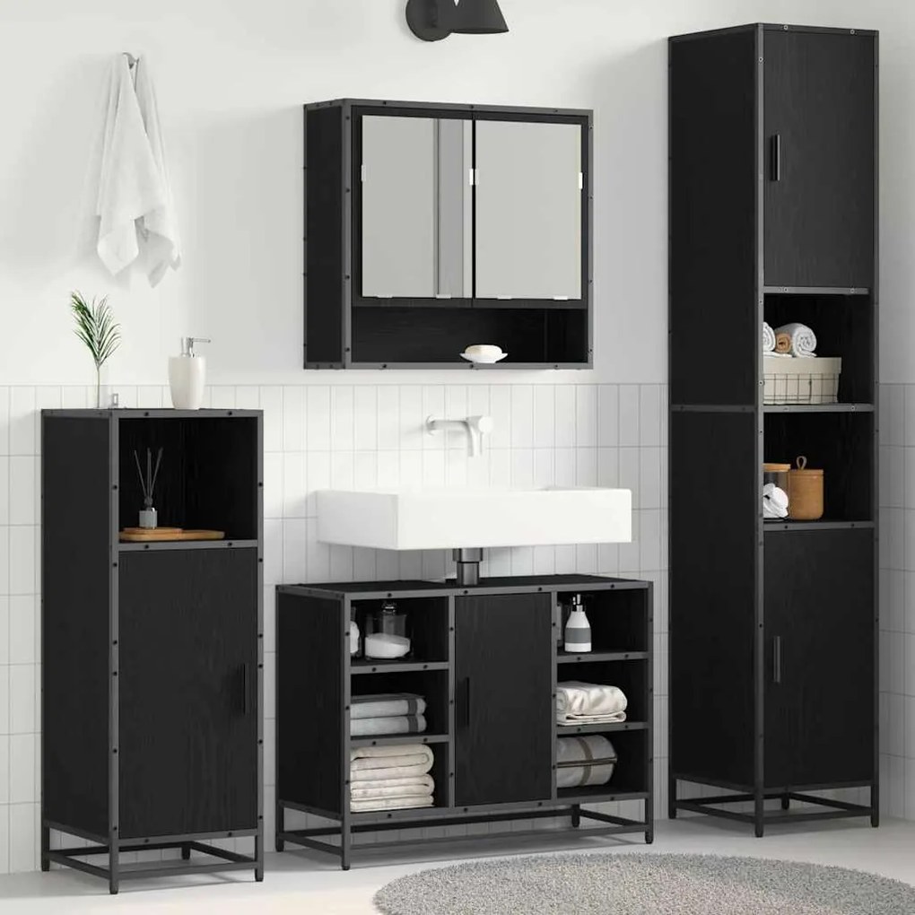 vidaXL Armário de Banheiro Carvalho preto 35 x 37.5 x 188.5 cm