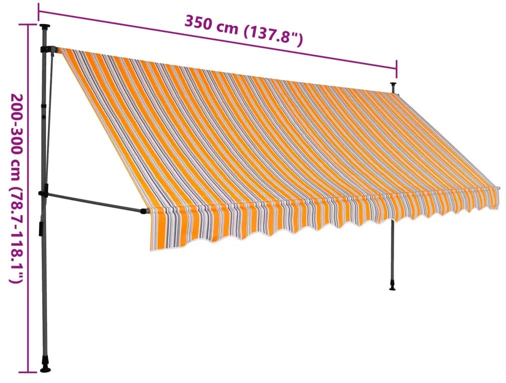 Toldo retrátil manual com LED 350 cm amarelo e azul