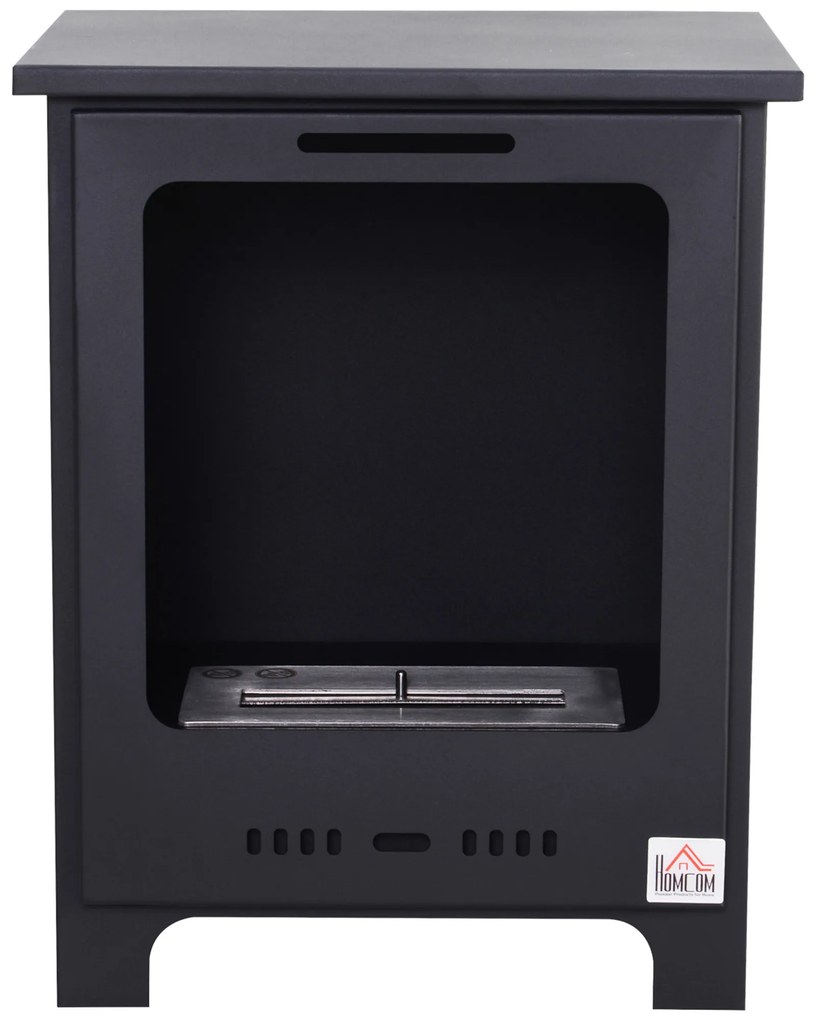 HOMCOM Lareira a bioetanol em pé com queimador de 0,9 L, 3h de combustão, estilo neo-retro, dim. 40L x 30l x 50A cm, Cobertura 20-25 m², Preto | Aosom Portugal