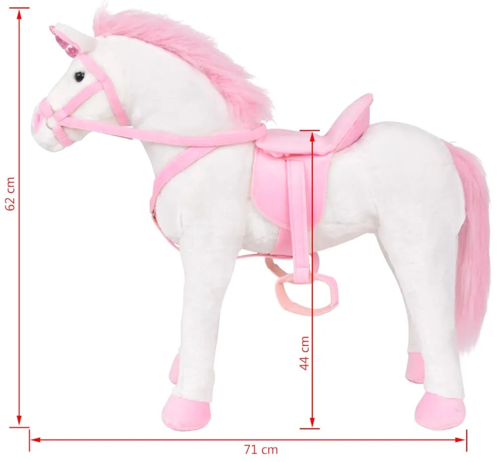 Brinquedo de montar unicórnio peluche branco e rosa XXL