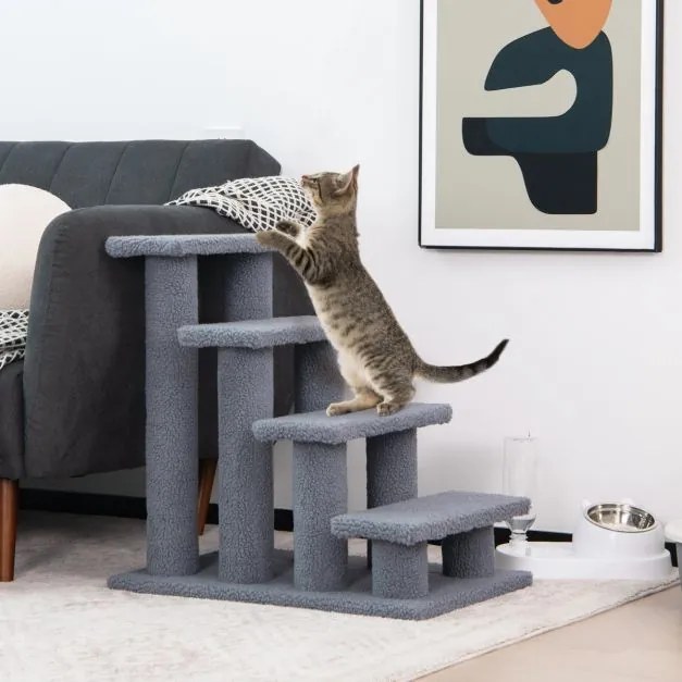 Escada para gatos Árvore de escalada Árvore de escalada Centro de actividades para gatos Mobiliário para subir para a cama 41 x 60,5 x 60,5 cm Cinzent