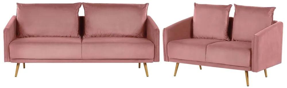 Conjunto de sofás de 5 lugares em veludo rosa MAURA Beliani