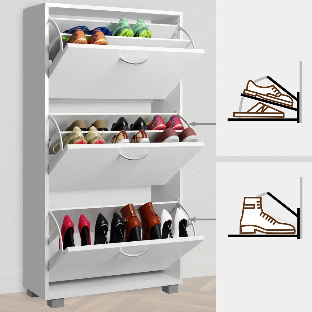 Armário para sapatos com 3 portas 115 x 61 x 24 cm Branco