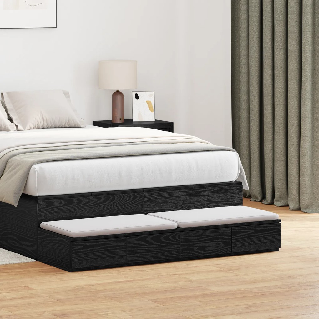 vidaXL Gavetas de Cama Preto 120x36.5x16.5 cm Madeira de Engenharia