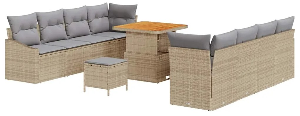 Conjunto de Sofá de Jardim de 11 Peças com Almofadas Bege Rattan Acáci