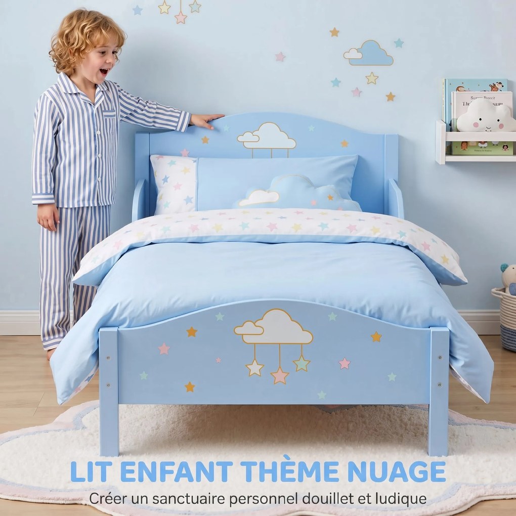 Cama Infantil, 146 x 76,5 x 54,5 cm (COLCHÃO NÃO INCLUIDO), Barreiras de Segurança Elevadas, Azul