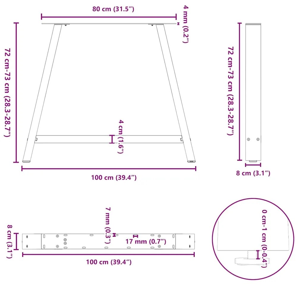 Pés para mesa de jantar em formato A, 2 peças, antracite, 100x(72-73)