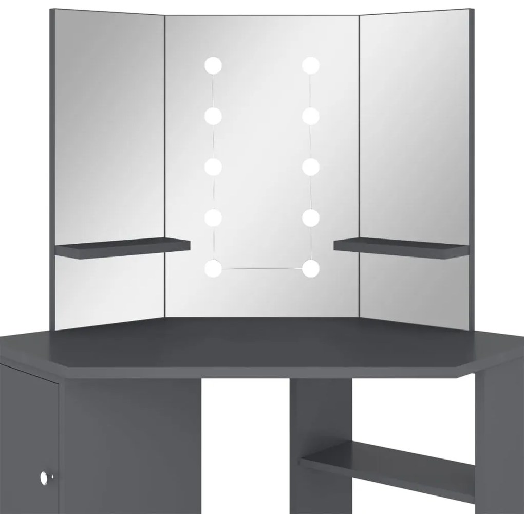 Toucador de canto com LED 111x54x141,5 cm cinzento