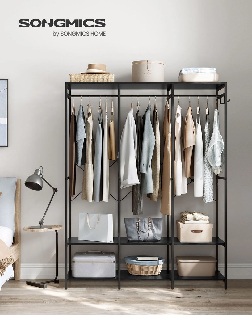 Guarda Roupa aberto com ganchos amovíveis 40 x 141 x 180 cm preto