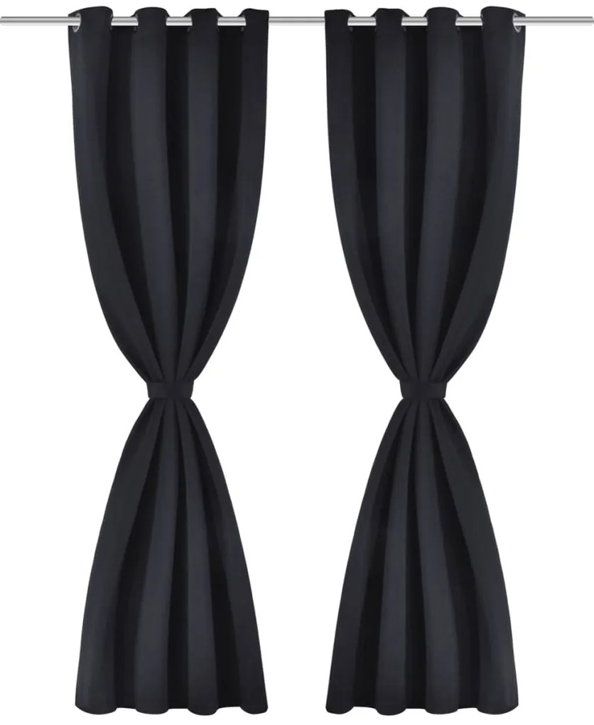 2 pcs Cortinas Blecaute com Argolas de Metal Preta 135 x 245 cm
