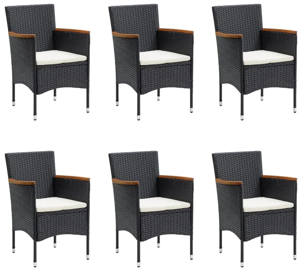 7 pcs conjunto de jantar para jardim com almofadões preto