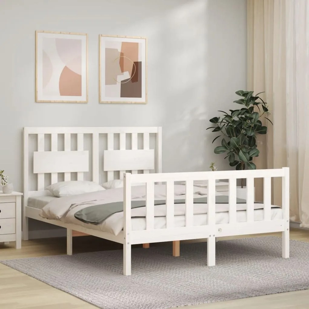 Cama sem colchão 140x200 cm madeira de pinho maciça branco