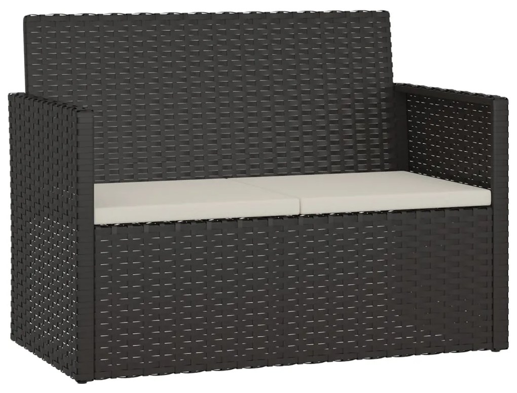 4 pcs conjunto lounge de exterior c/ almofadões vime PE preto