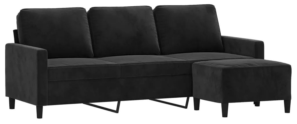 Sofá de 3 lugares com apoio de pés 180 cm veludo preto