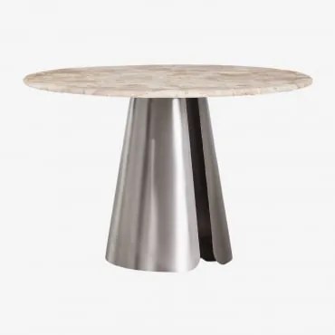 Mesa De Jantar Redonda Ø120 Cm Em Aço Inoxidável Baelor Mármore Bege Panther - Sklum