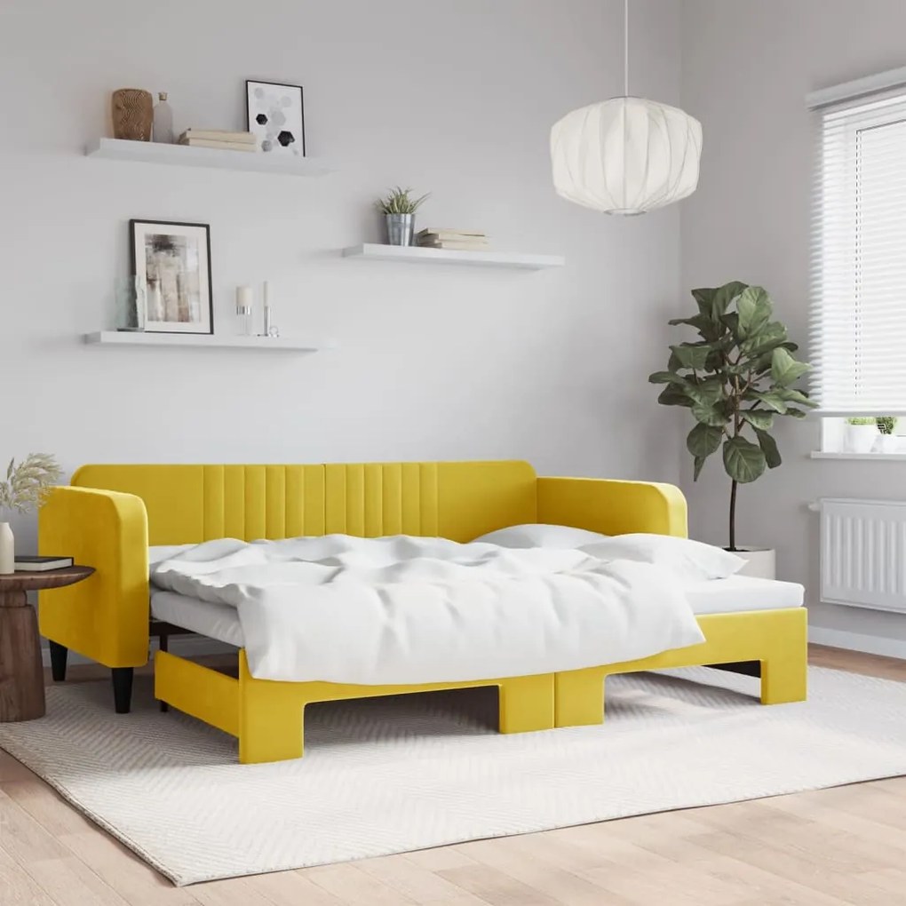 vidaXL Sofá-cama com gavetão 90x200 cm veludo amarelo