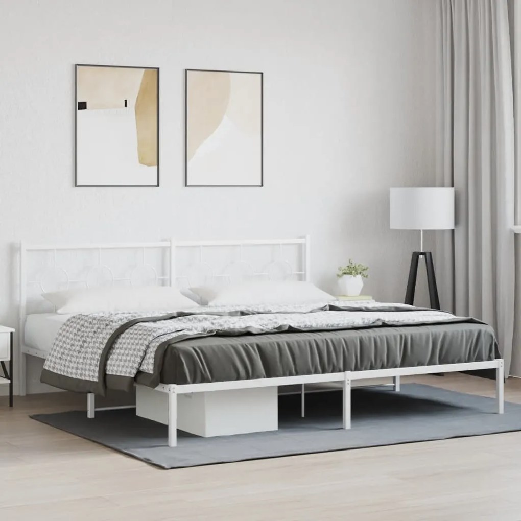 Estrutura de cama com cabeceira 200x200 cm metal branco